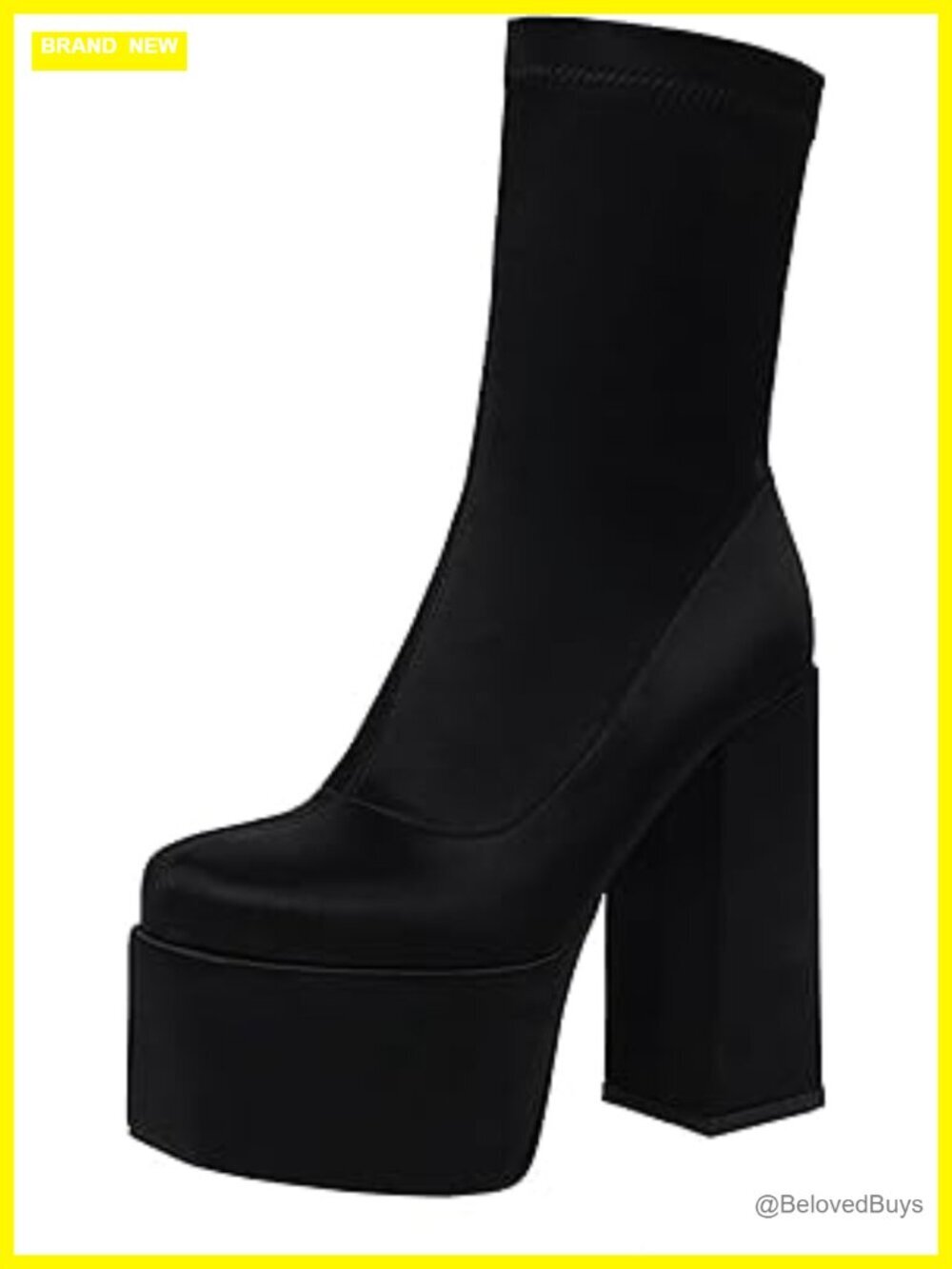 Satin Platform Ankle Boots High Chunky Heel Mid-Calf Boots Square Toe Zipper